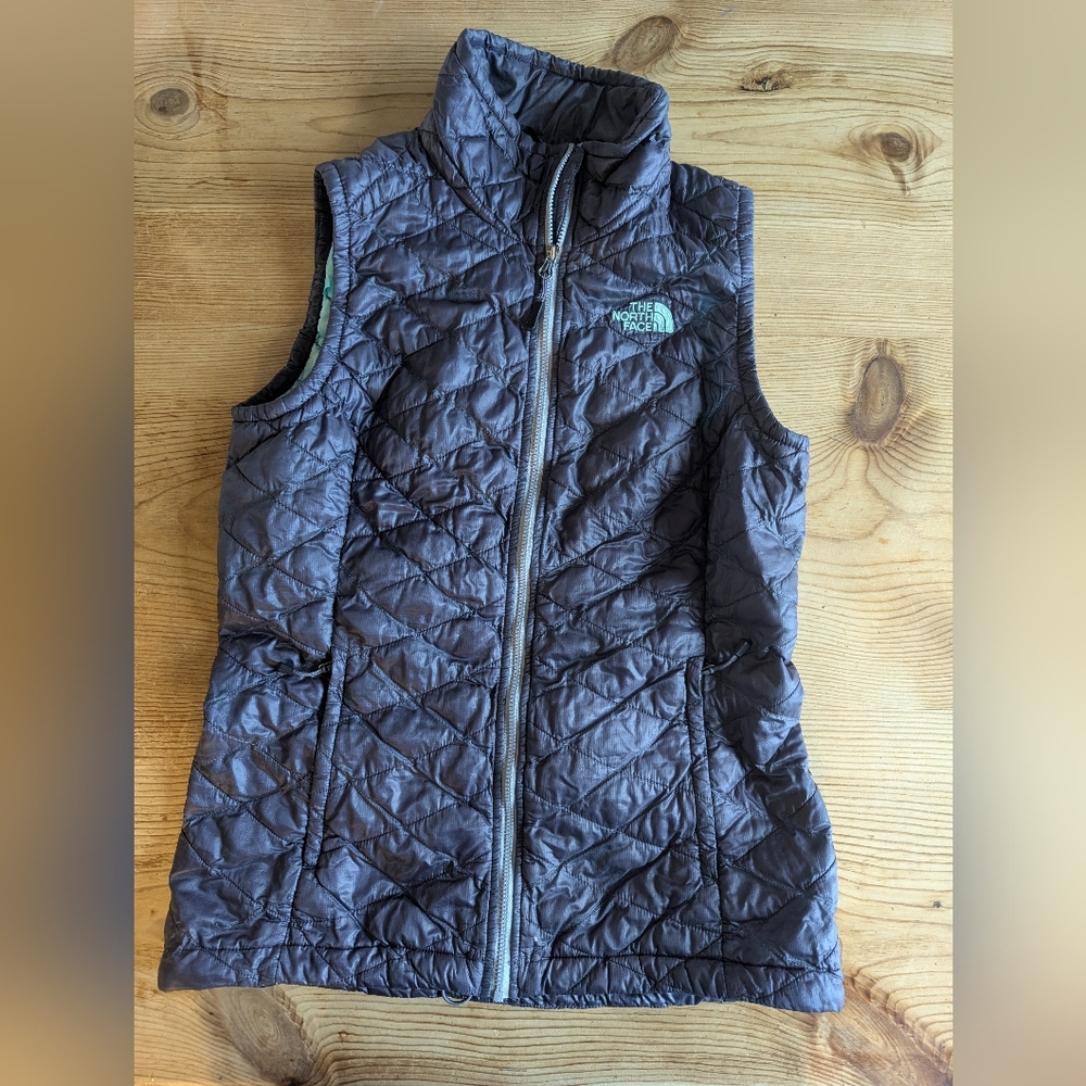 The North Face Women's Quilted Vest in Purple/Gray with Mint Logo